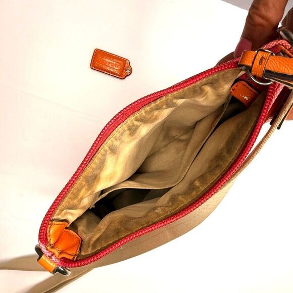 Coach Signature Stripe Crossbody Bag Pink Orange Canvas Leather Trim - Picture 6 of 8